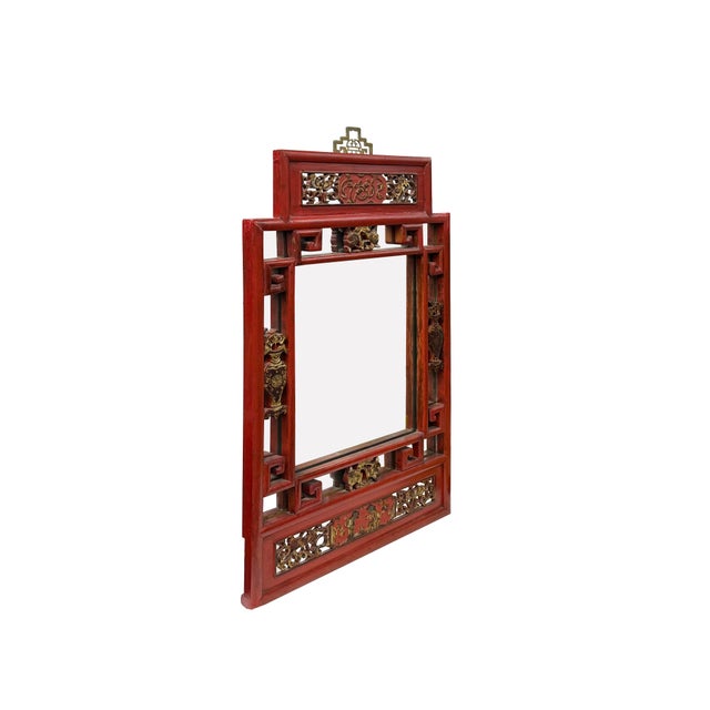Vintage Red Gold Carving Rectangular Wood Framed Mirror For Sale In San Francisco - Image 6 of 12