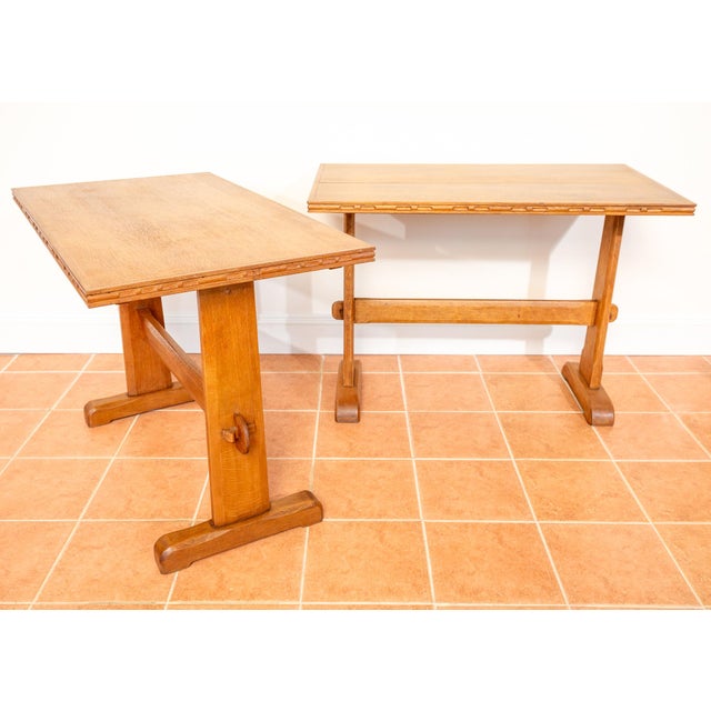 Light Oak Refectory Trestle Tables, 1920, Set of 2 For Sale - Image 6 of 18