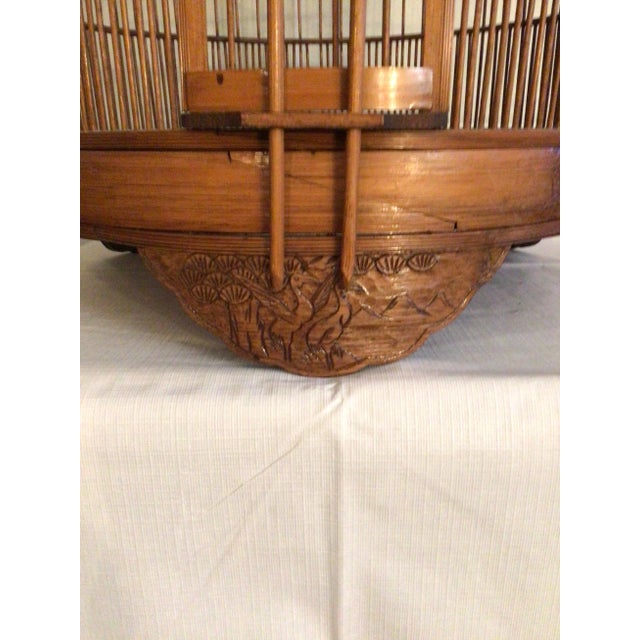 1960s Handmade Bamboo Wood Birdcage With Brass Hook For Sale - Image 10 of 11