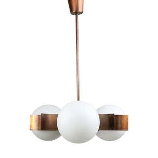 Vintage Italian Copper and Opaline Glass Chandelier For Sale
