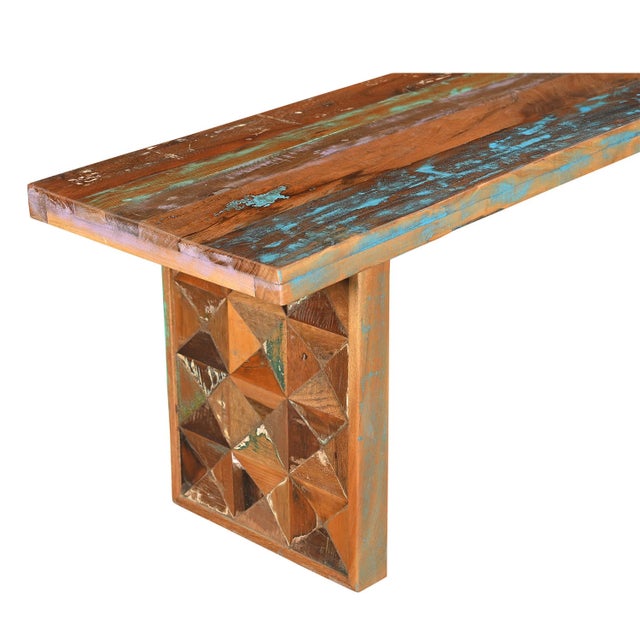 Farmhouse 1990s Rustic Distressed Reclaimed Wood Dining Bench For Sale - Image 3 of 3