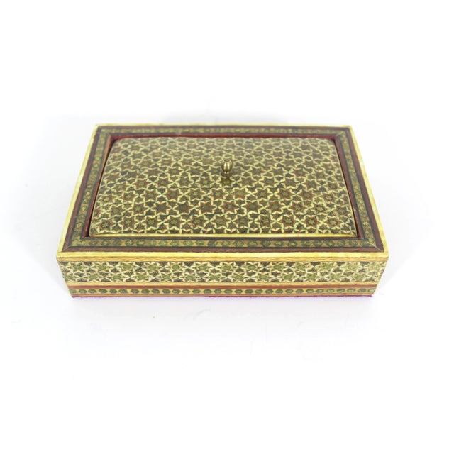 Antique Persian Khatam Micro Marquetry Inlaid Box With Bone, Wood and Brass Inlay For Sale - Image 6 of 12