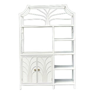 Vintage Coastal Notched Rattan Etagere For Sale