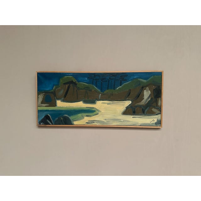 Original Swedish Oil on Canvas – “Landscape” by Gunne – Signed & Dated 1968 – Vintage & Framed – 70 × 31 cm (27.6" ×...