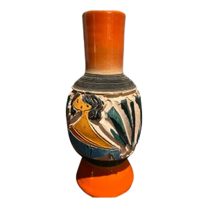 Mid 20th Century Italian Fratelli Fanciullacci Vase With Images of Two Women