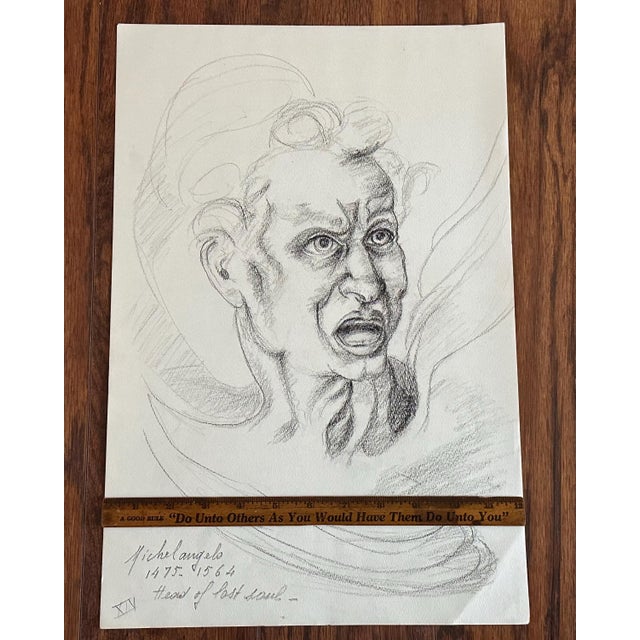 Black Mid 20th Century Old Master Artwork Drawings: Holbein, Michelangelo, Bonsignori (Set of 5) - Unknown Artist For Sale - Image 8 of 8