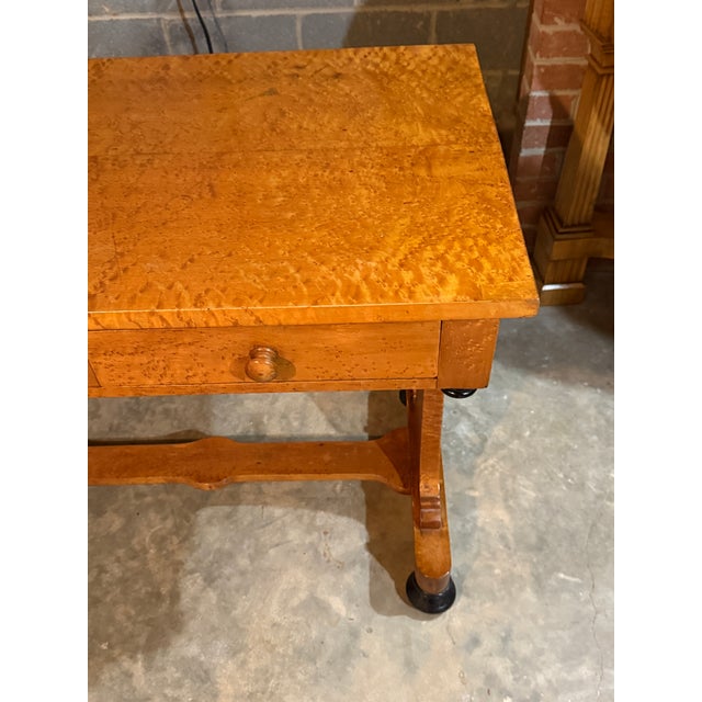 Biedermeier One Drawer Writing Table A beautiful burled table with trestle base and two drawers. Perfect in a foyer or as...