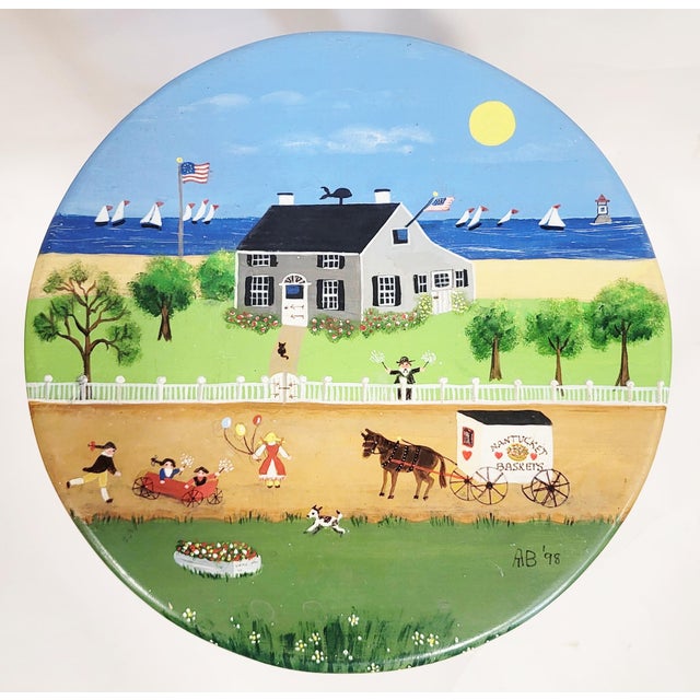 Vintage Artist Painted & Polychromed Modern Whimsical Nantucket Bar Stool Chair For Sale In New York - Image 6 of 12