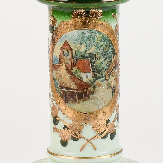 Opal Base Column with Gold and Green Backsplash Decor, Early 20th Century For Sale - Image 4 of 11