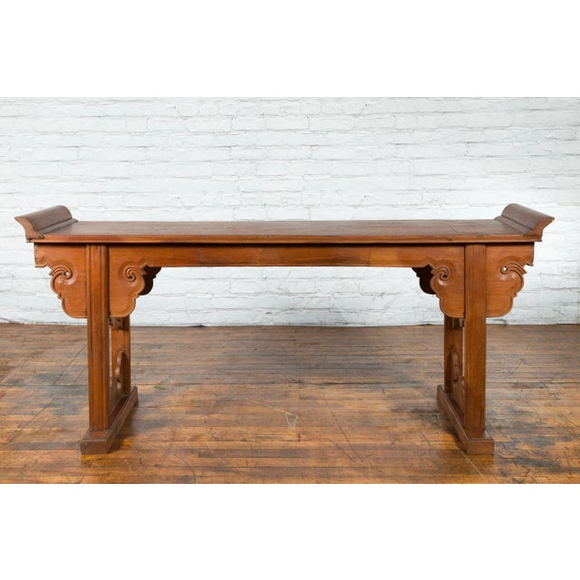 19th Century Chinese Qing Dynasty Carved Cloudy Motif Altar Console Table For Sale - Image 12 of 13