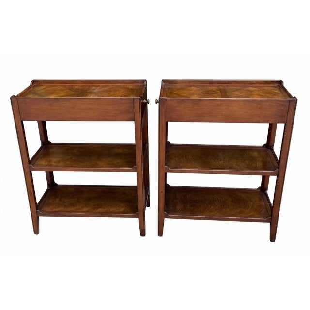 Campaign Sarreid Burled Walnut 3 Tiered End Tables For Sale - Image 3 of 10