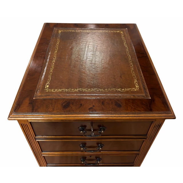 Mid 20th Century Mid 20th Century Empire Style Mahogany and Burl Wood File Cabinet W Tooled Leather Top For Sale - Image 5 of 5