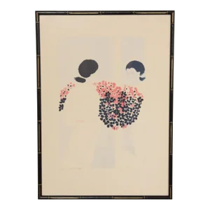 1970s Andre Brasillier Woman with Flowers Framed Lithograph