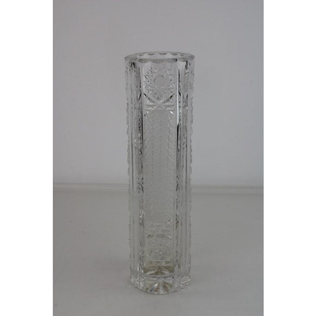 Bohemian Lead Crystal Vase with Exquisite Hand-Cutting, 1950s For Sale - Image 6 of 8