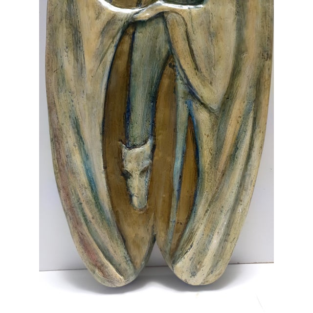 Wood Holy Family Hand-Painted and Hand-Carved Beech Panel, 1960s For Sale - Image 7 of 13