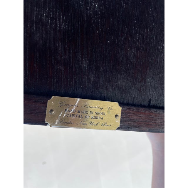 Vintage Korean Campaign Style Bar Cart With Brass Mounts & Parquet Shelves Georgian Furnishing Co. For Sale - Image 10 of 10