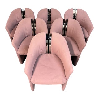 1990s Post Modern Arm/Dining Chairs With Chrome After Pierre Cardin by Carson's - Set of 6 For Sale