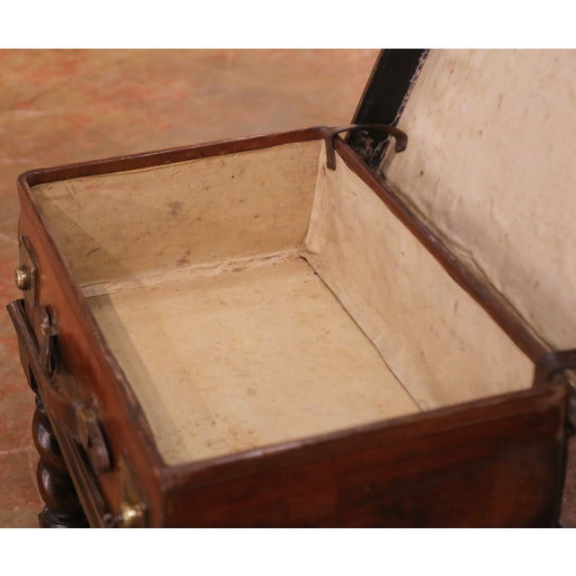Wood 19th Century English Leather Suitcase on Walnut Stand Side Table For Sale - Image 7 of 13