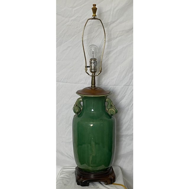 1970s Jade Green Glaze Urn Form Table Lamp For Sale - Image 11 of 11