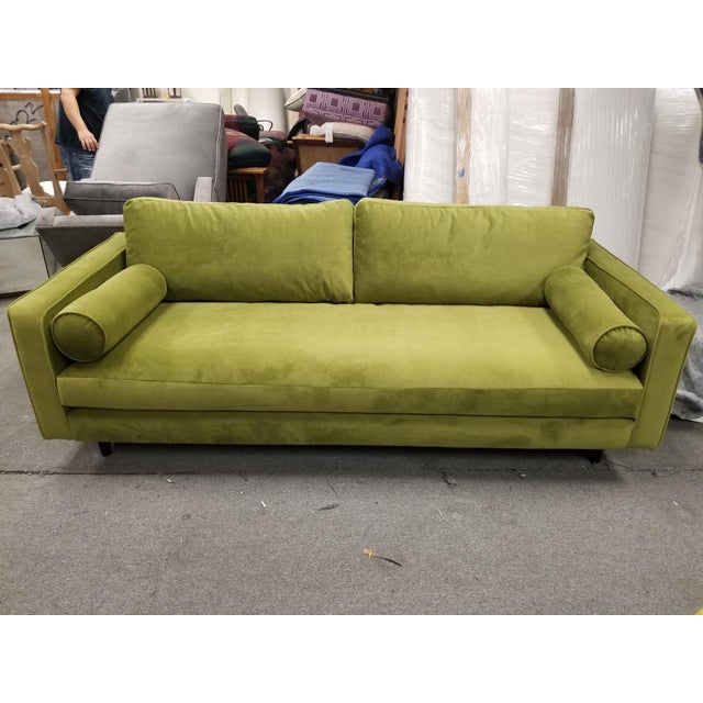 Upholstered Apple Green Velour Sofa Chairish