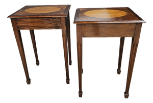 Late 20th Century Pair of Regency Style Mahogany Inlaid & Banded Side Tables