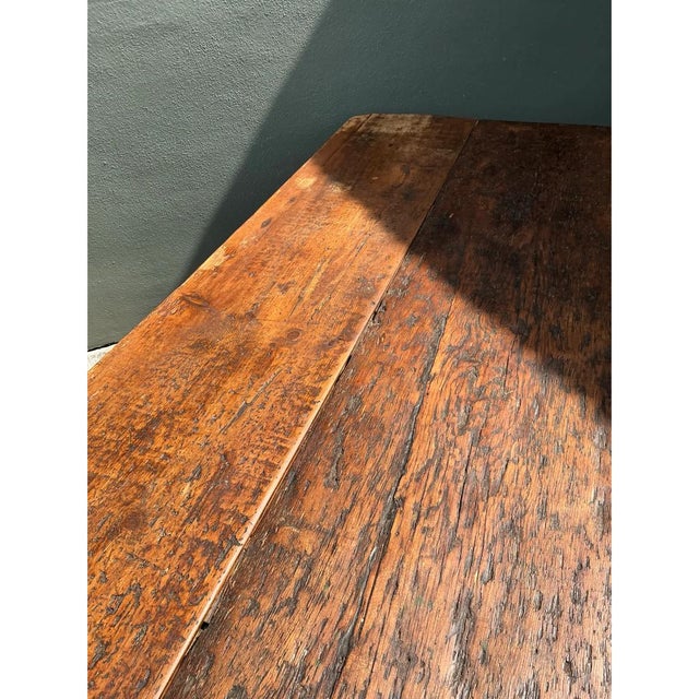 Vintage Rustic Wide Plank Wood Farm Table For Sale - Image 15 of 15