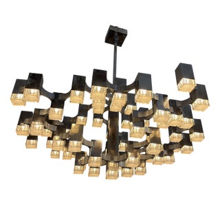 Large Mid-Century Italian Cubic Chandelier by Gaetano Sciolari, 1970 For Sale