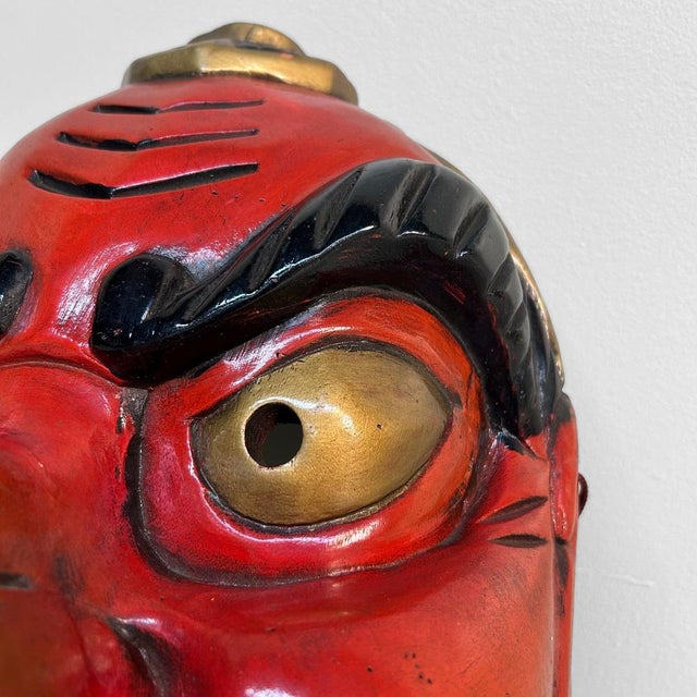 Black Vintage Hand-Carved Tengu Mask, 1950s For Sale - Image 8 of 18