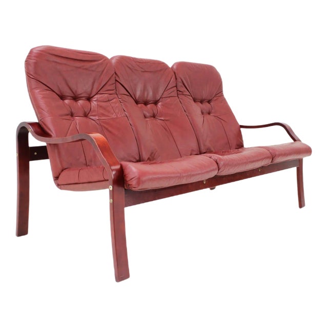 Czechoslovakian Three-Seater Leather Sofa from Ton, 1980 For Sale