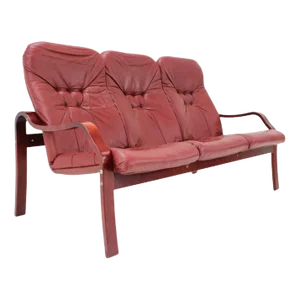Czechoslovakian Three-Seater Leather Sofa from Ton, 1980