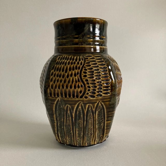 Ceramic Artist Signed Handmade Art Studio Pottery Vase - Incised Textured Design, Fine Art Ceramics, Handmade Pottery For Sale - Image 7 of 17