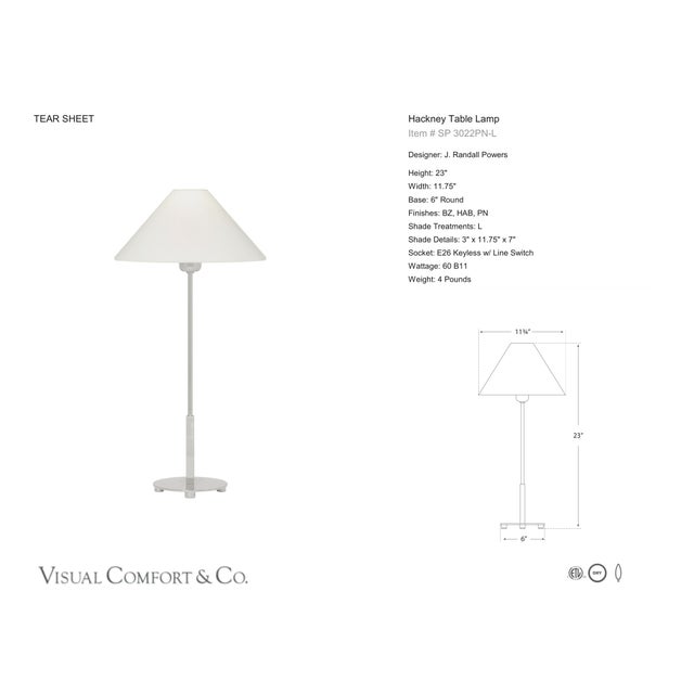 J. Randall Powers by Visual Comfort Signature Hackney Table Lamp in Polished Nickel with Linen Shade Designer: J. Randall...