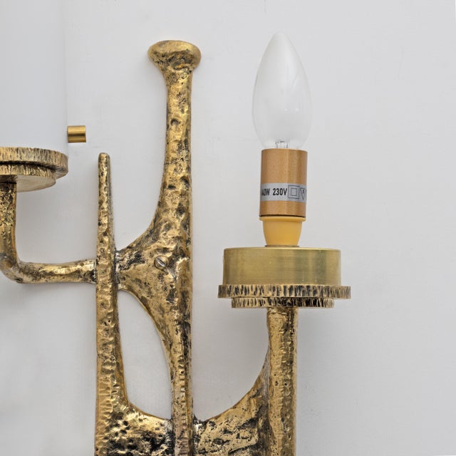Brutalist Bronze and Murano Glass Wall Sconces by Felix Agostini, 1990s, Set of 2 For Sale - Image 6 of 8