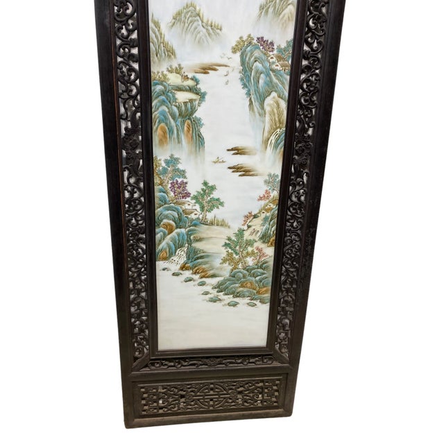 Chinoiserie Hand Painted Famille Rose Porcelain Panel 67" H For Sale - Image 4 of 11