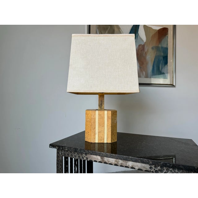 Vintage Italian Organic Beige Cork and Brass Table Lamp For Sale - Image 4 of 12