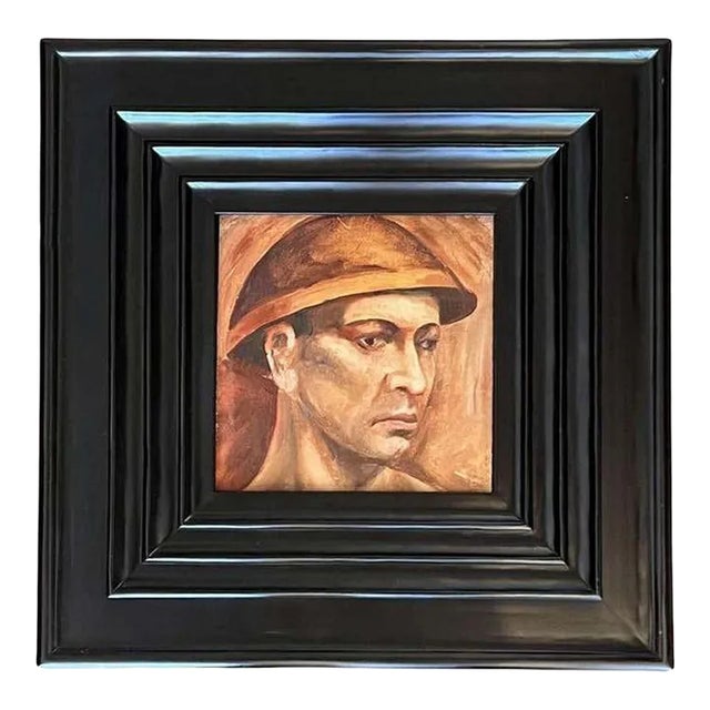 Watercolor Portrait of a Soldier in a Large Black Frame For Sale