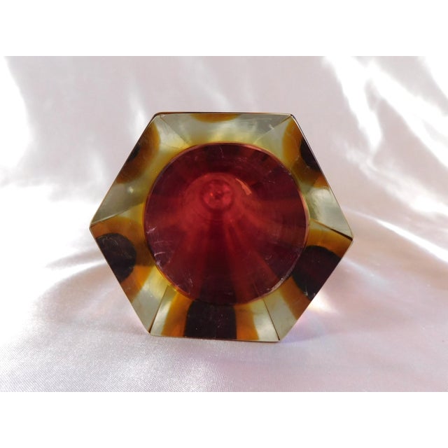 Glass 1960s Dark Pink Inside Yellow Art Glass Vase For Sale - Image 7 of 9