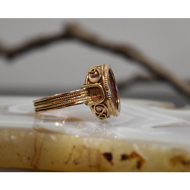 Traditional 1930s 14k Yellow Gold Carnelain Soldier Warrior Intaglio Signet Ring Sz 10.25 For Sale - Image 3 of 17