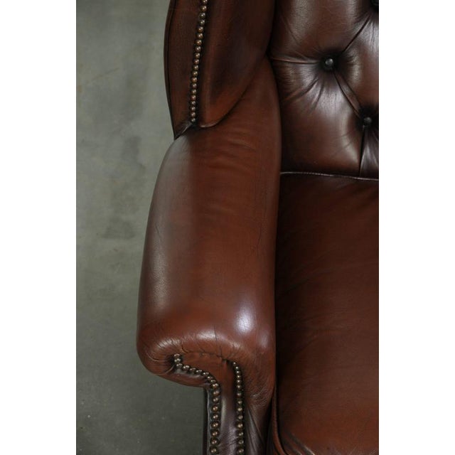 Animal Skin English Cowhide Chesterfield Wing Armchair For Sale - Image 7 of 13