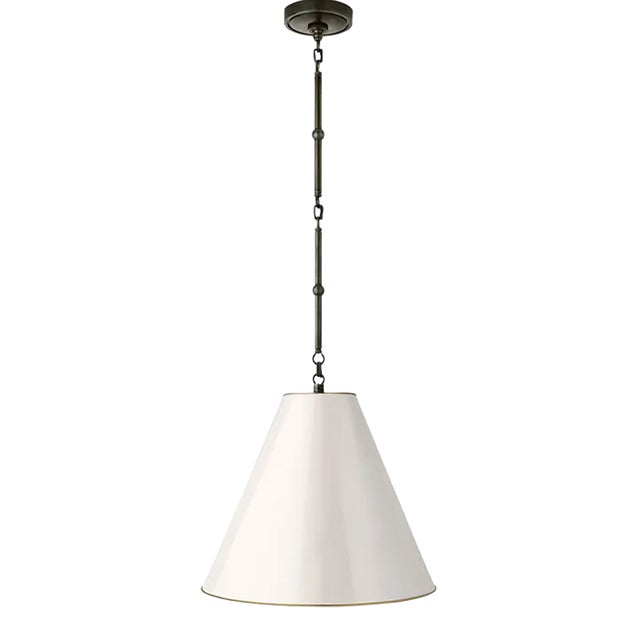 Thomas O'Brien for Visual Comfort Signature Goodman Small Hanging Light in Bronze with Antique White Shade For Sale