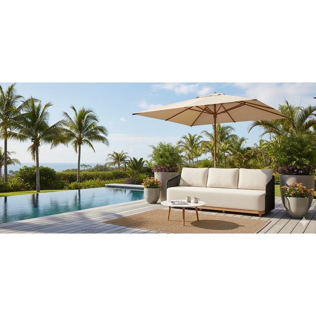Alpine Teak Wood Outdoor Sofa With Black Rope Design For Sale - Image 11 of 14