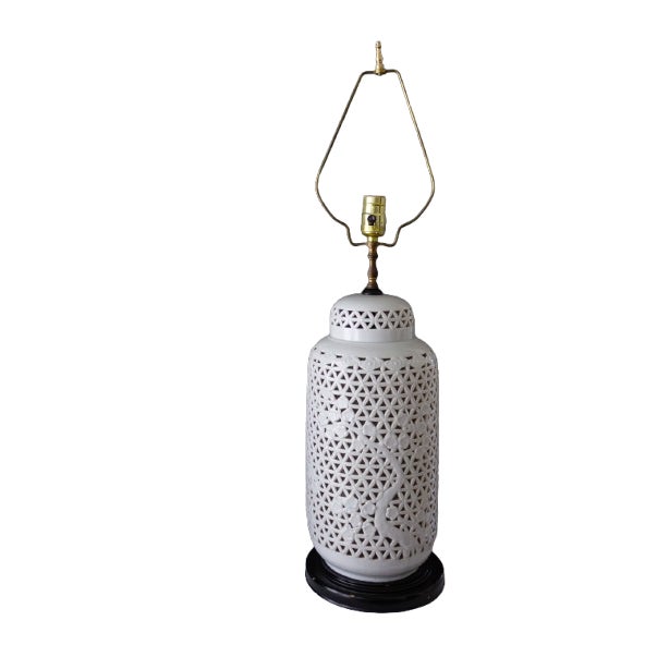 1960s Pierced Porcelain Blanc De Chine Ginger Jar Lamp For Sale