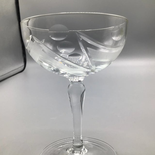 Cut Crystal European Abstract Line and Bubble Stemware-Set of 39 For Sale - Image 9 of 13