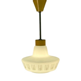 Vintage Pendant Light in Frosted White Glass, 1950s For Sale