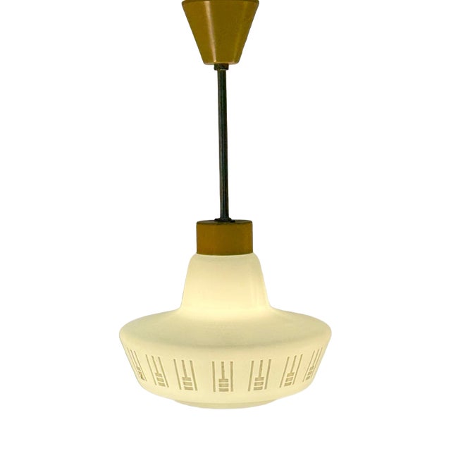 Vintage Pendant Light in Frosted White Glass, 1950s For Sale