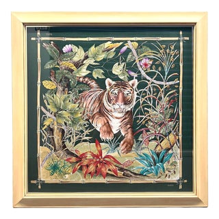 Gucci Tiger Framed Scarf With Inset Brass Border For Sale