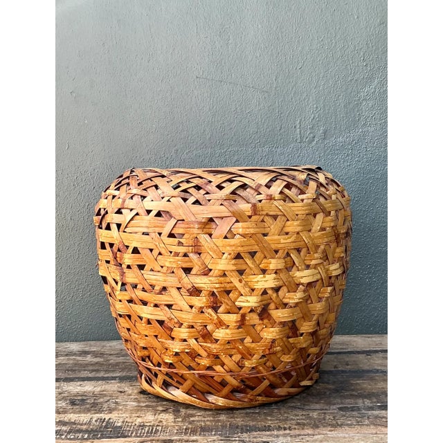 Vintage Japanese Ikebana Woven Rattan Basket For Sale - Image 4 of 12