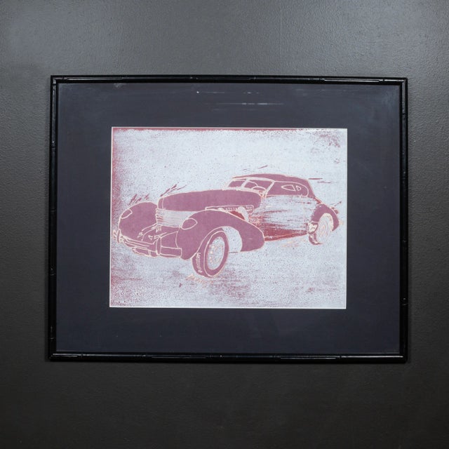 Mid-Century Modern Set of Framed Vintage Lithograph Car Series, Circa 1940 For Sale - Image 3 of 6