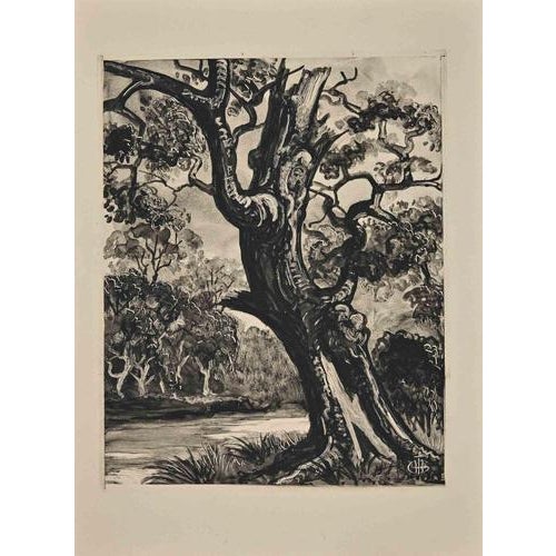 The Tree is an original artwork realized by George Henri Tribout. Original etching on paper glued on cardboard....