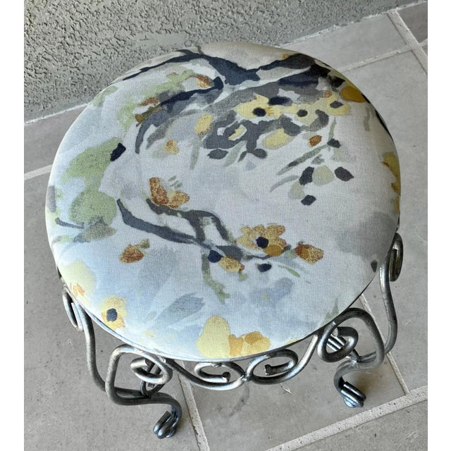 Late 20th-Century Wrought Steel Vanity Stool With Newly Upholstered Seat Cushion For Sale In Austin - Image 6 of 11